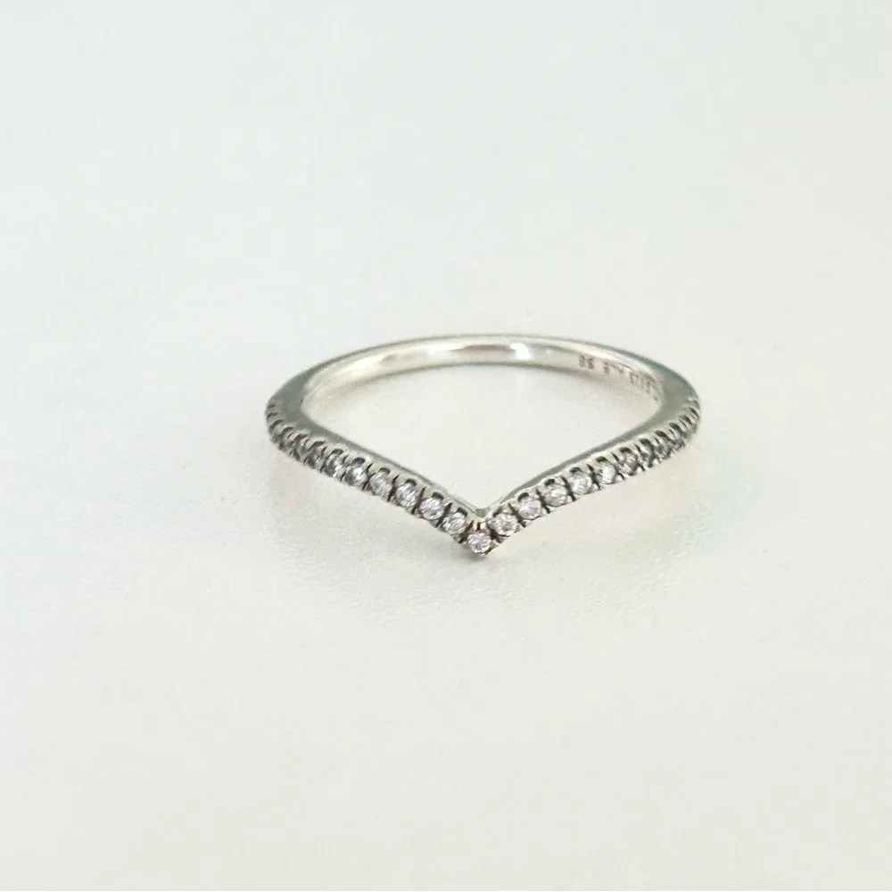 Pandora Clear CZ Wishbone Band Ring Size 8.5